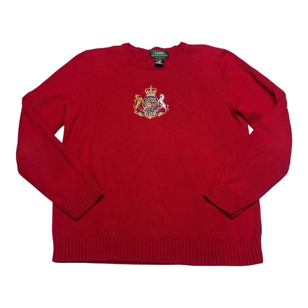 Ralph Lauren Red Embroidered Crest Sweater